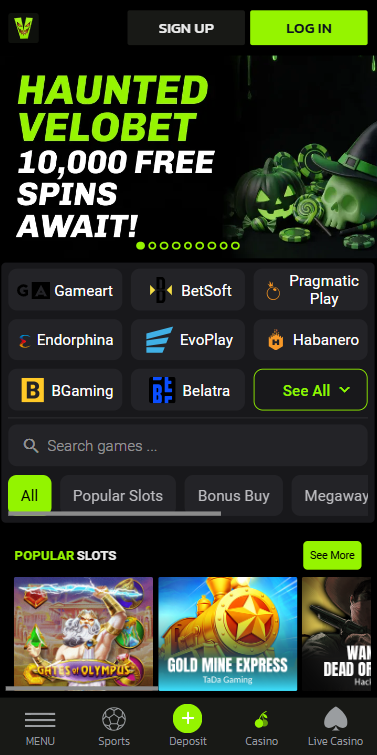 Velobet Ireland homepage